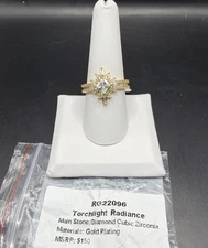 Bomb Party Lumina Ring Torchlight Radiance RG22096 Diamond CZ On Gold Size 9