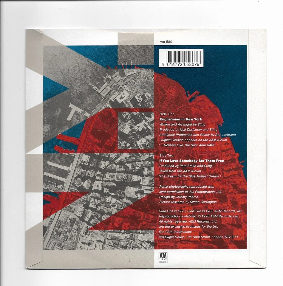STING Englishman in New York VINYL 7'' SINGLE (The Ben Liebrand Mix)  AM 580 - Image 2 of 3