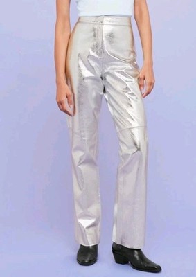 Whistles Limited Edition Cosmo Leather Trousers Silver Size uk 8