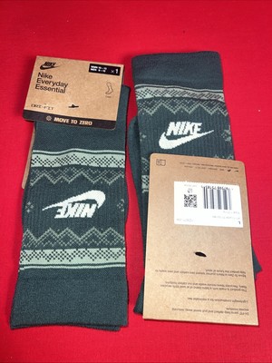 2 Pair Nike Everyday Essentials Fair Isle Crew Socks, Size Men's 8-12, Wmn 10-13