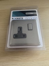 Status 13A 1 Gang Single Socket Stainless Steel Screwless Wall Socket