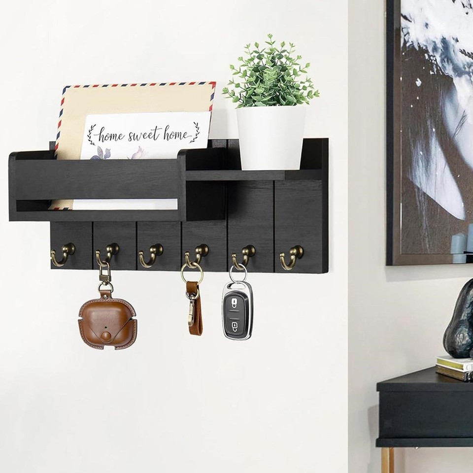 Wall Key Holder Wall Storage Rack Wooden Entryway Organizer Rustic ...