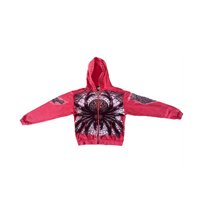 STRAY ''SPIDER'' ZIP UP RED W/RUBY RHINESTONE STUDS DISTRESSED LOOK Size SMALL
