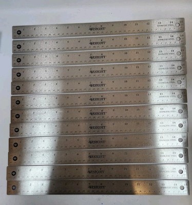 LOT OF 12 Westcott Stainless Steel Office Ruler With Non Slip Cork Base 15''
