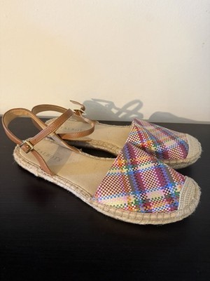 Talbots Shoes 8 Plaid Izzy D'Orsay Espadrille Slingback Ankle Strap Flats Preppy