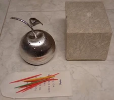 Vintage Hors D'oeuvres Toothpick Holder Apple Shape Rhodium Finish w/Box
