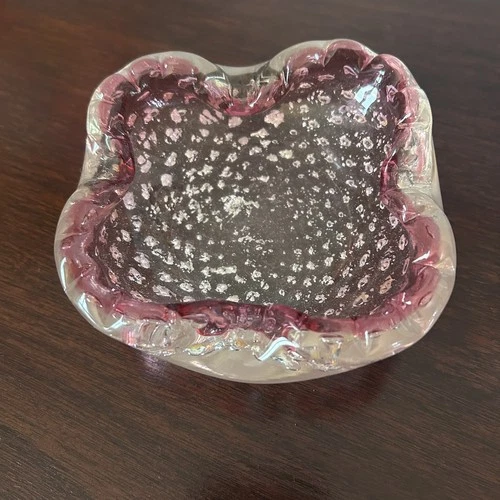 VINTAGE 1960-70s MURANO CRANBERRY  GLASS CONTROLLED BUBBLE ART Bowl/Ashtray ART