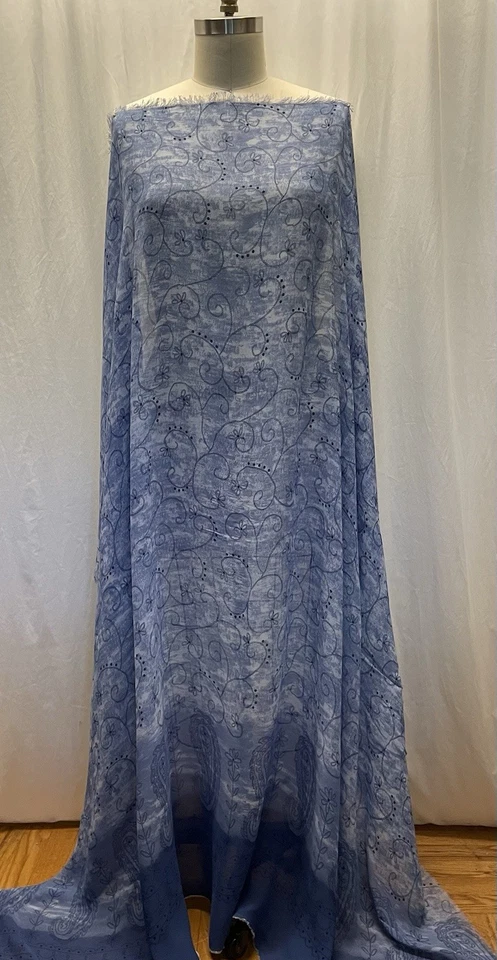 100% Rayón Georgette Azul Ombre Color con Diseño Paisley Por Yarda 56" W Foto 4 de 4