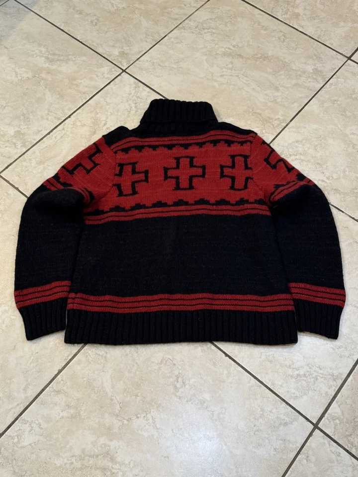 Polo Ralph Lauren навахо ручной вязки водолазка мужской свитер размер XL черный красный винтажный - Изображение 3 из 4