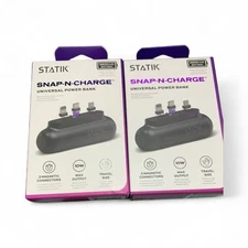 2 Pack Statik Snap-N-Charge Universal  Power Bank 3 Magnetic Connectors 3200mAh