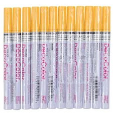 12 Pc Set Yellow Decocolor Fine Line Point Oil Based Glossy Opaque Paint Marker