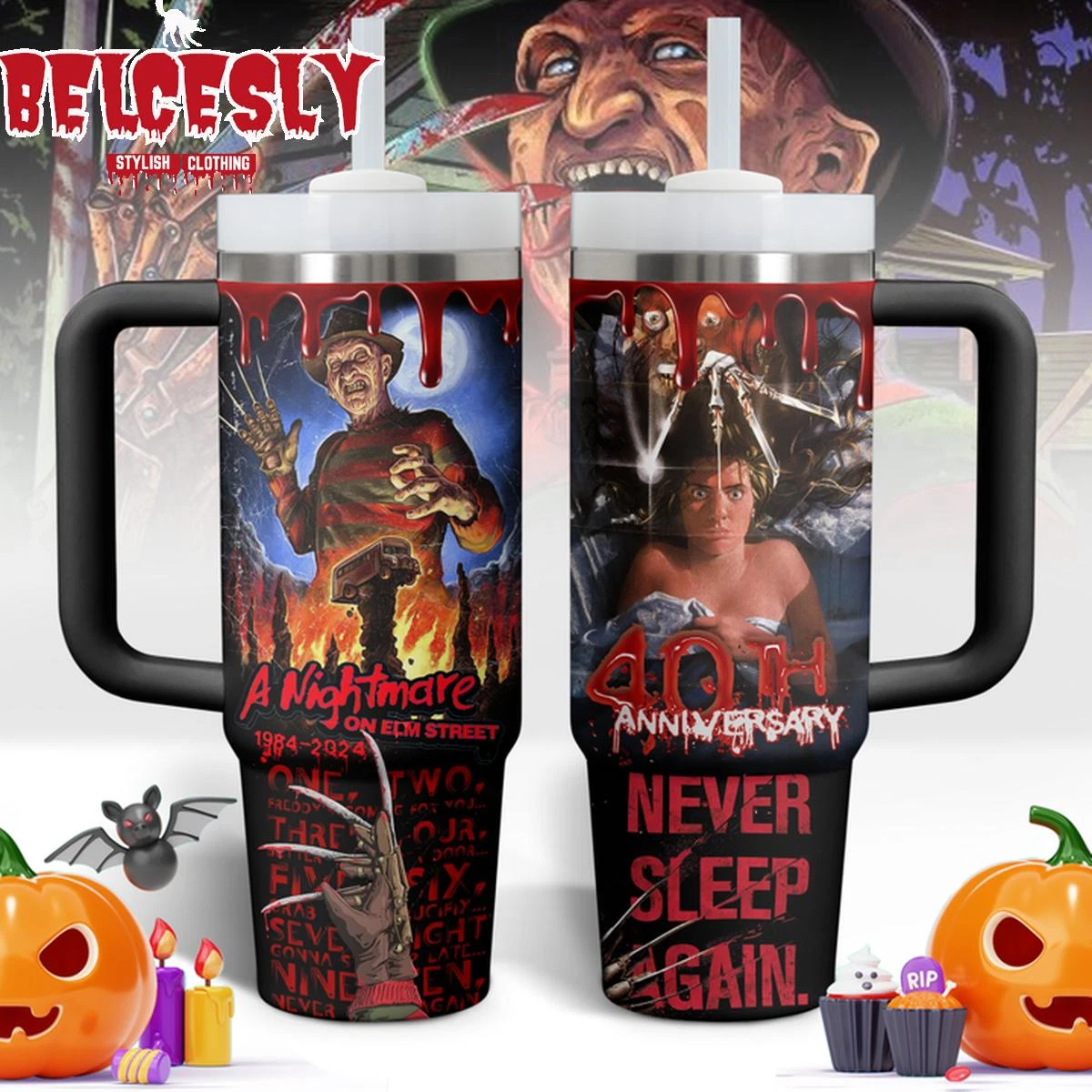 Slasher Horror Tumbler With Handle 40oz