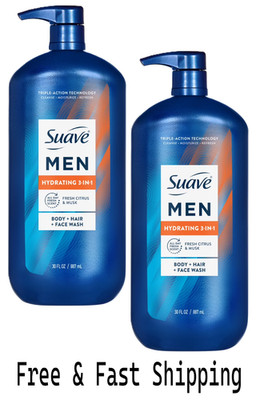 Suave Men 3-in-1 Body Hair & Face Wash Hydrating Glycerin Vitamin E 30 oz