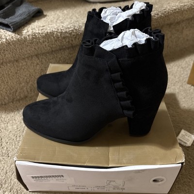 Perphy Ruffle Chunky Heel Booties Ankle Boots for Women 