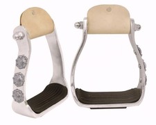Western Saddle Horse Polished Aluminum Barrel Racing Stirrups w/ Antique Conchos
