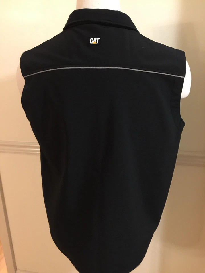 CAT Caterpillar Men Full Zip Front Vest Large Black 3 Pocket Fleece Lined - Image 4 of 4