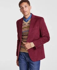 Nautica Men s Modern-Fit Solid Stretch Corduroy Elbow Patch Sports Coat Red 42S