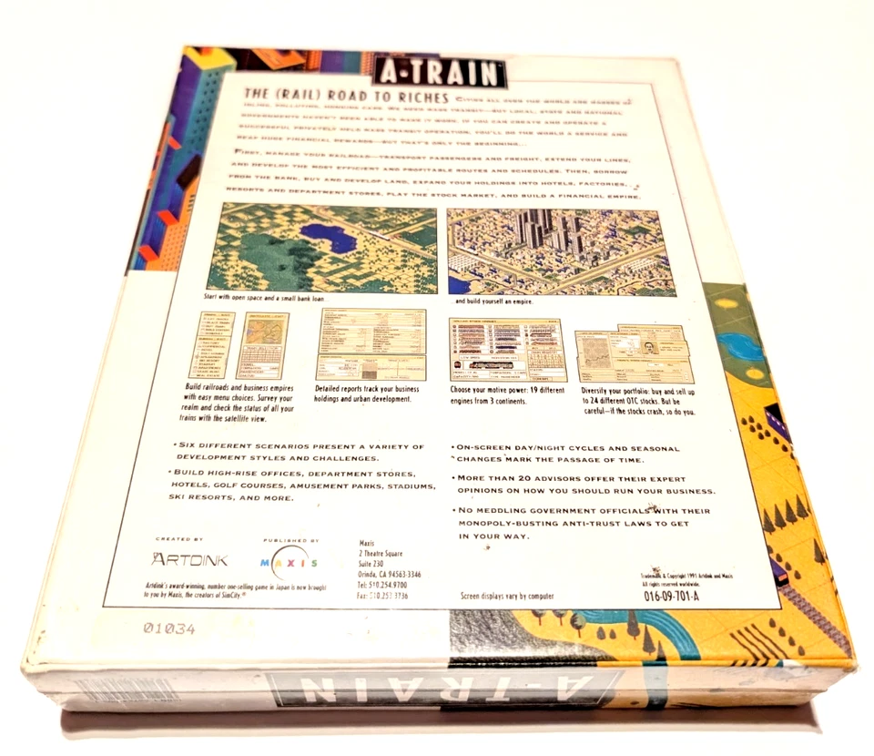 Vintage A-Train Maxis Big Box IBM PC 3.5 Disk Computer Game (Brand New & Sealed) - Image 2 of 4