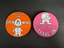 VTG Keep An Open Mind Trade In Novelty Pinback Buttons 3.25" Pin Made In Japan 2
