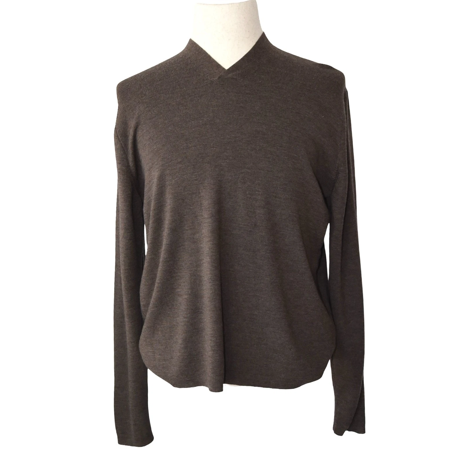 Tasso Elba Brown Merino Wool Sweater Size M V-Neck Minimalist Preppy Classic