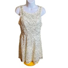 As U Wish white and black floral lace lined crochet detail dress size M