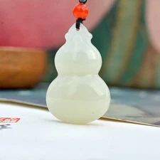 Certified Natural Hetian Jade Handcarved Statue Calabash Necklace Pendant Gift