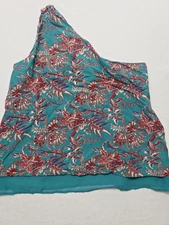 Loft Women's One Shoulder Top Size Small Teal Floral Layered