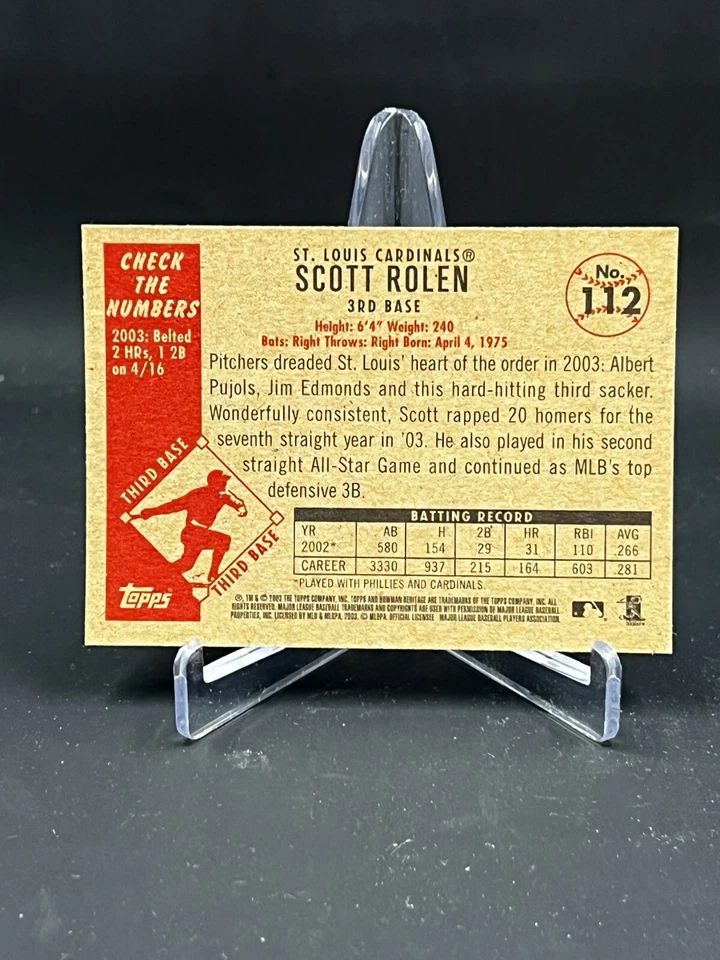 2003 Bowman Heritage Baseball Scott Rolen Card #112 - Image 2 of 2