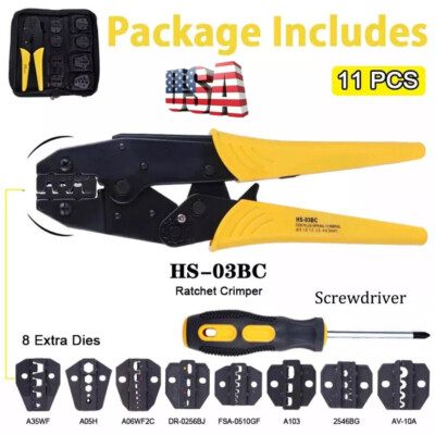 Ratchet Crimper Plier Crimping Tool Cable Wire Electrical Terminals Set w/case