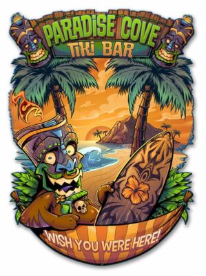 PARADISE COVE TIKI BAR 18'' HEAVY DUTY USA MADE METAL TROPICAL ADVERTISING SIGN