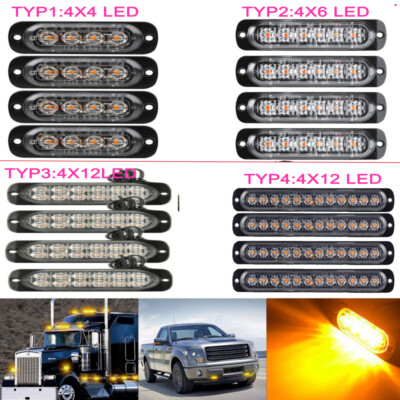 4x Frontblitzer LED Blitzlicht Warnleuchte Strobe Licht Gelb 12V-24V KFZ LKW PKW