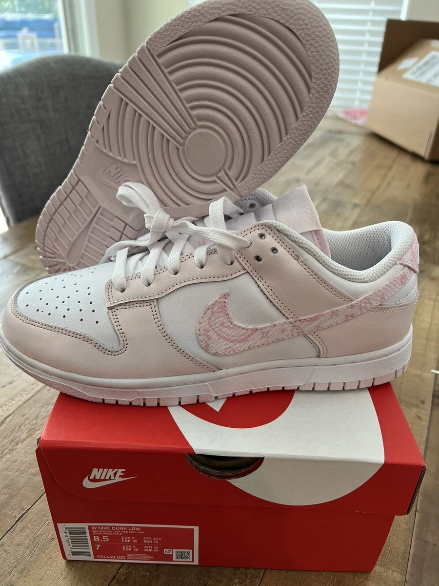 Size 8.5 - New Women's Nike Dunk Low Paisley White / Pearl Pink FD1449 100