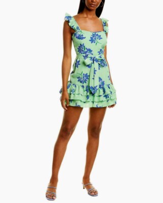 NWT LIKELY CHARLOTTE FLORAL RUFFLE IN GREEN PETAL MINI DRESS SIZE $228 