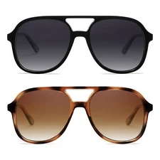 Retro Polarized Aviator Sunglasses Womens Men Vintage Double Bridge Square Su...