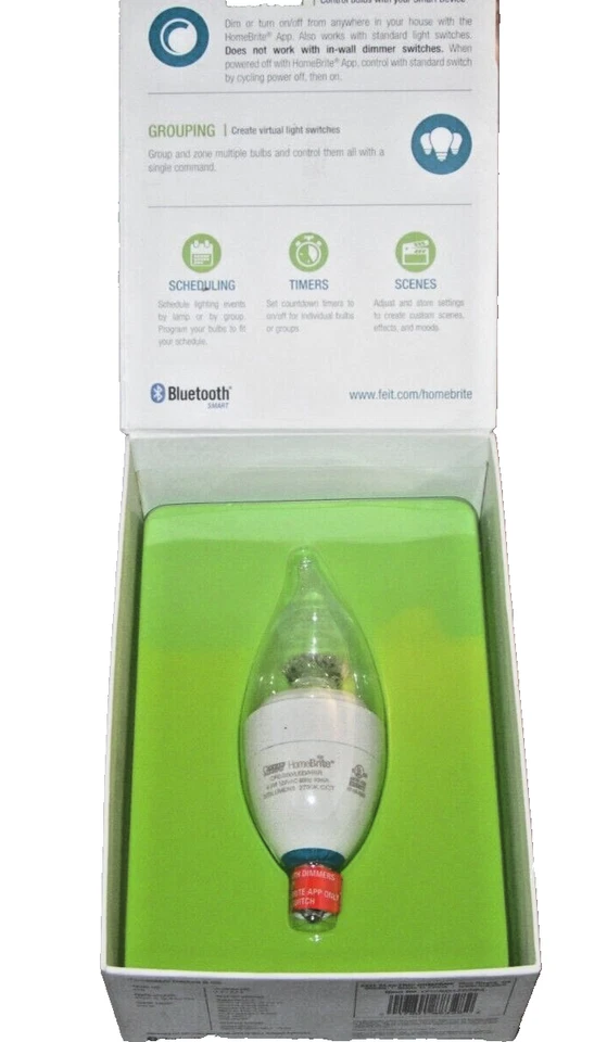 (1) NEW HomeBrite Smart LED Bulb B10 Chandelier 4.5w (40w rep) 2700K BLUETOOTH - Image 3 of 4