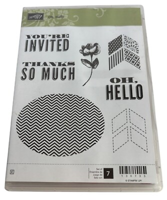 Stampin Up Clear Mount Rubber Stamp Set Oh Hello Chevon Oval Thanks So Much Word