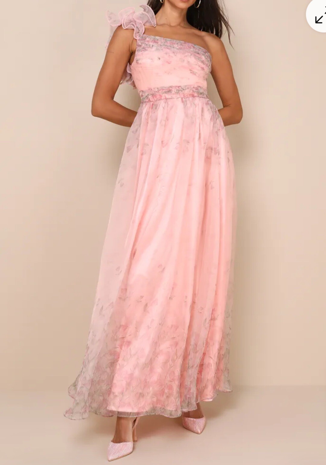 Lulus Decadent dreamer floral organza maxi dress pink ruffle organza 90s sz M