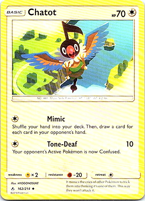 Chatot 162/214 Pokemon Unbroken Bonds Light Play