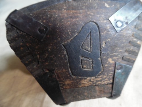 Antigua cesta de arroz china de madera y metal - Imagen 7 de 11