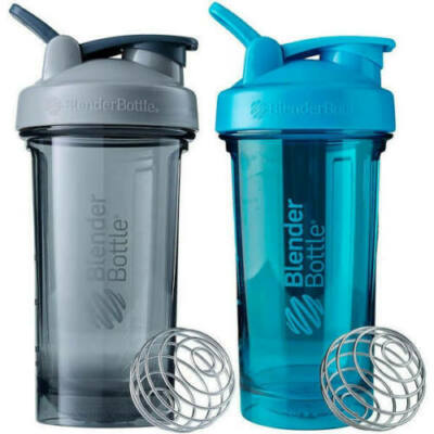 BlenderBottle Pro Series Shaker Cup Bottle 24OZ  2 Pack Leak Proof Blue & Grey