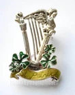 St. Patrick's Day Pin/ Brooch ~ Silver-tone / Irish Shamrocks / Harp