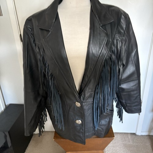 Vintage Scully Womens Black Western Fringe MC Trending Leather Jacket Size 12 - Bild 3 von 14