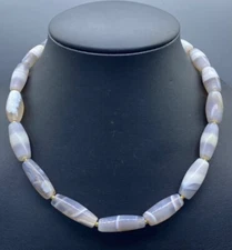 Beautiful Old Himalayan Top White Sulaymaniyah Banded Bead From South East Asian