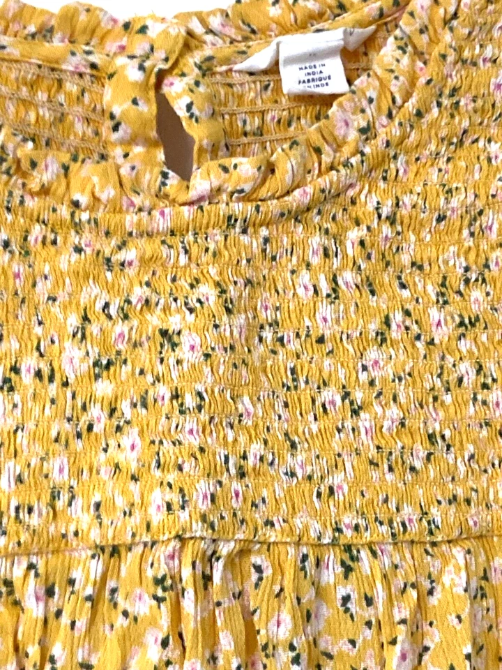 Caslon Cotton Blend Button Back Shirred Peasant Top Size 10 Yellow Floral - Изображение 2 из 4