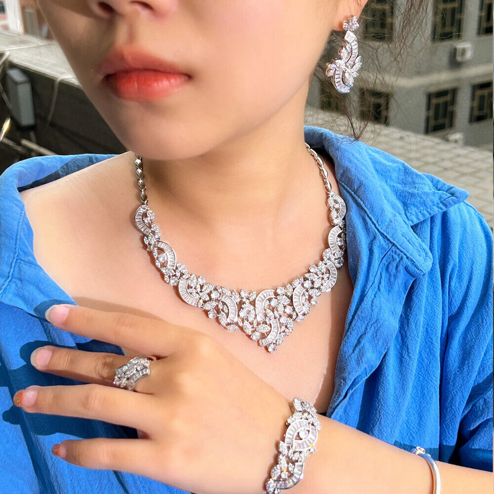 Creative Silver Plated Cubic Zirconia Leaf Jewelry Set for Women Wedding Banquet