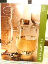 DASH OF THAT SET OF 4 STEMLESS WHITE WINE GLASSES NIB