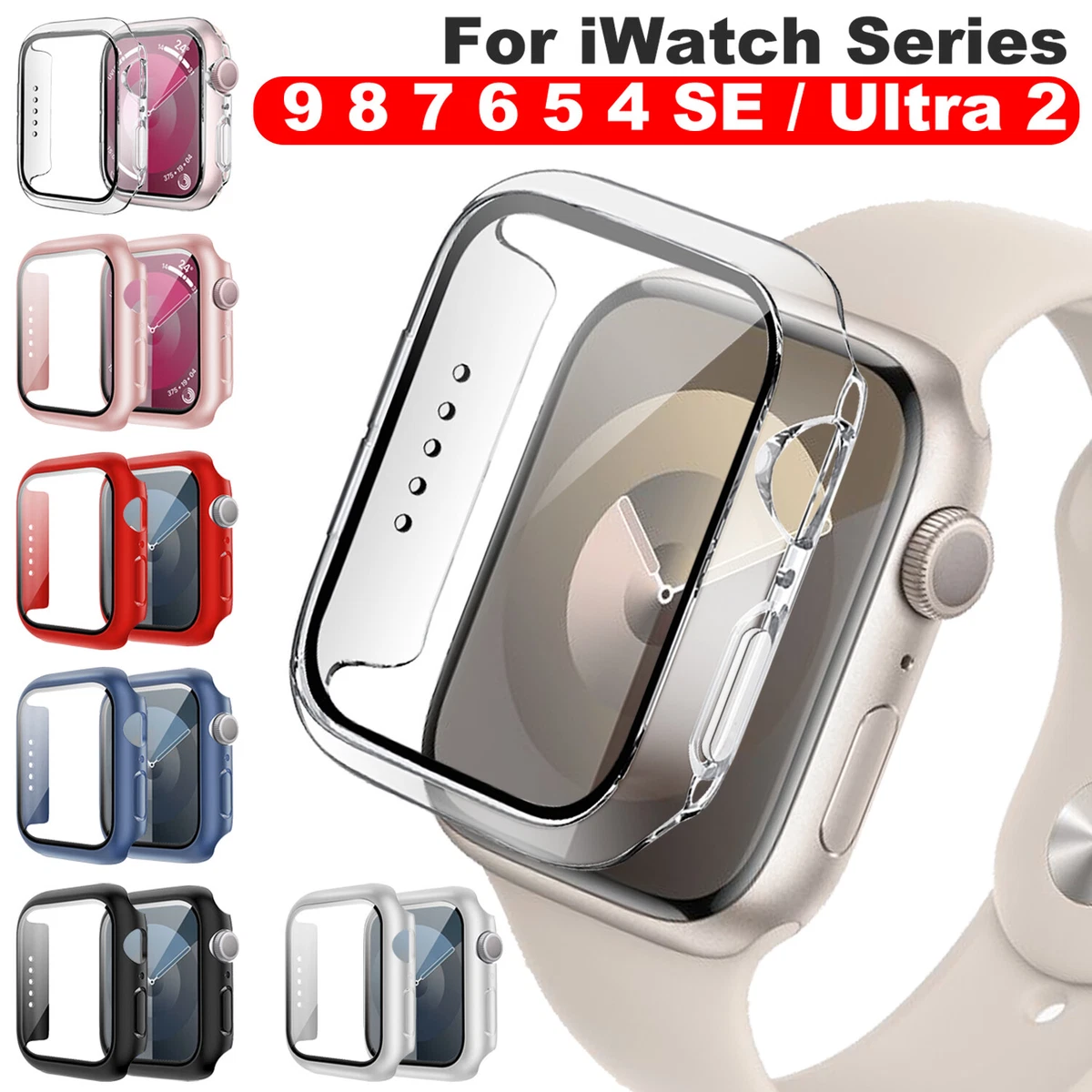 For Apple Watch Series 9 8 7 6 5 4 SE Ultra 2 49/45/41/40mm Full Protective Case