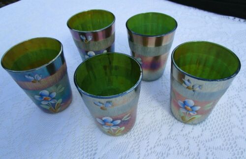 Antike Fenton Carnival Glas grün ''VERGISSMEINNICHT'' Becher - 5er Set - Bild 10 von 11