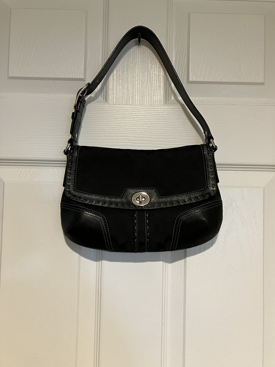 Coach~Black Monogram Canvas And Leather Bag~No. J0768-11574 Coach~Black Monogram Canvas And Leather Bag~No. J0768-11574