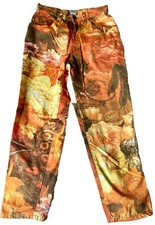 VINTAGE 90s Moschino Jeans Yellow Orange Floral Print Pants Women Size 27